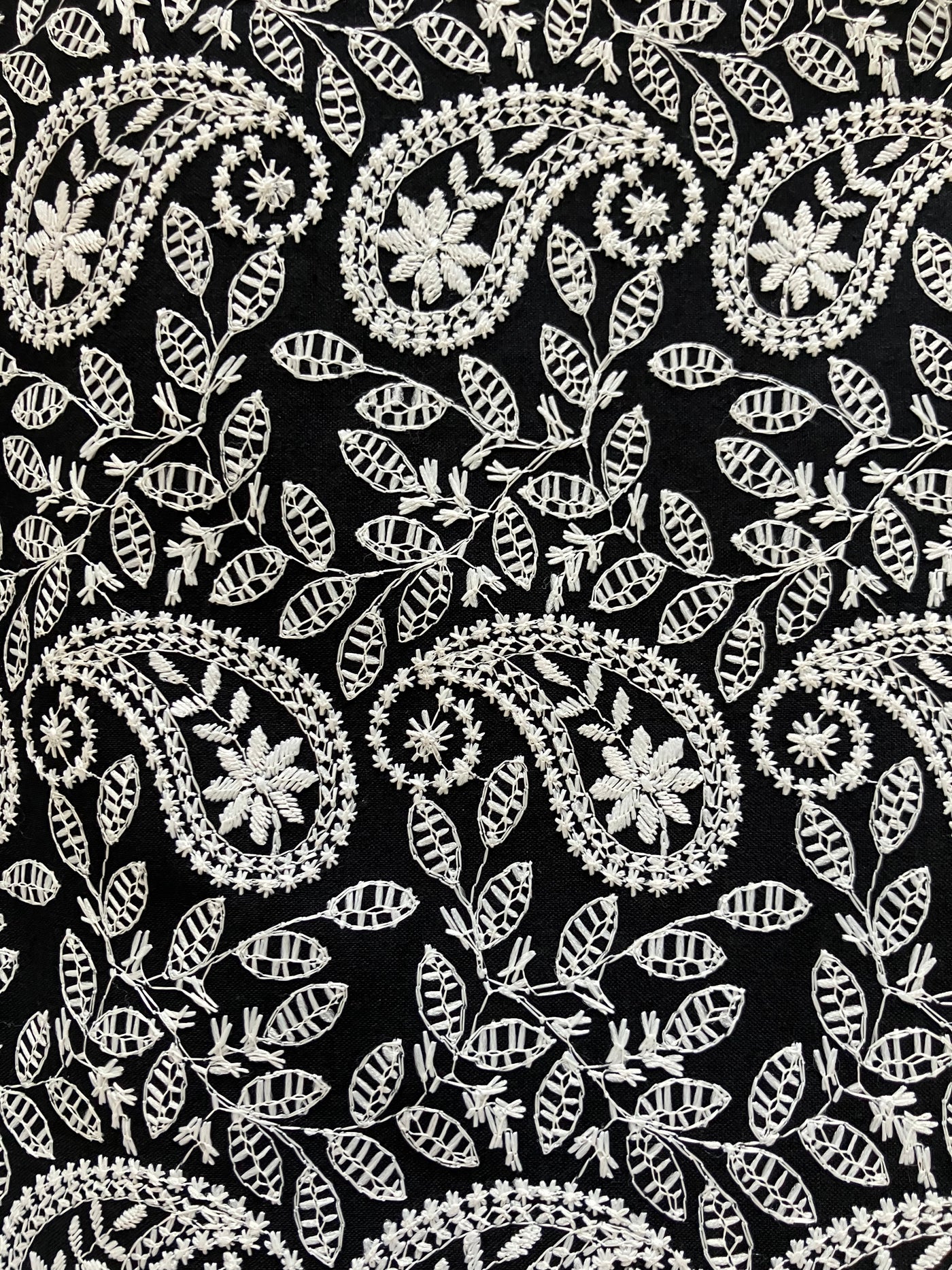 Embroidered black and white cotton scrunchie