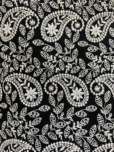 Embroidered black and white cotton scrunchie